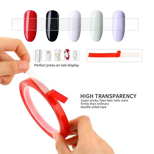 Mozeat Lens 2 Rolls Double Sided Tape for Press on Nails Adhesive Strong Sticky Nail Tapes Waterproof Removable Traceless Clear Mounting Tape for Salon Nail Tips Colors Designs Showcase, 20FT