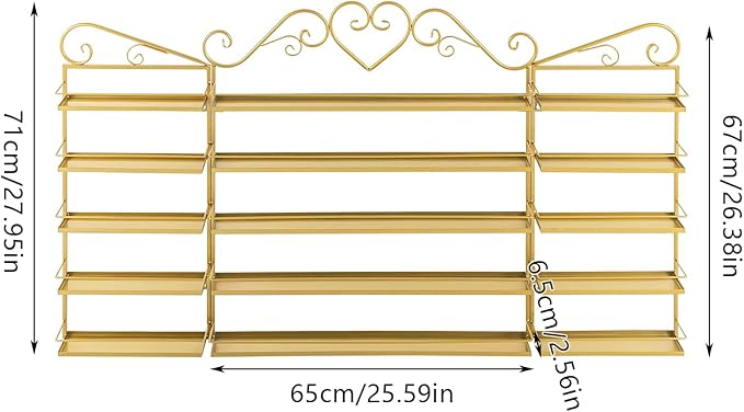 Nail Polish Rack Wall Mount, 5 Tiers Nail Polish Bottle Holder, 200 Bottles Organizer Shelf, Storage Display Holder for Home Salon Business Spa (Gold)