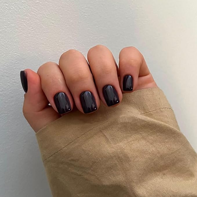 Black Press on Nails Short Square, Natural Short Gel Nails Glue on Acrylic Nails Press ons, 48Pcs Thick Reusable Fake Nails for Women, Short Coffin Artificial Nails New Solid Color Square Nails