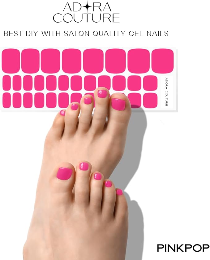 Semi Cured Gel Nail Strips – 32 Pcs Gel Pedicure Stickers - UV Nail Wraps for Toenails, Easy Application, Long Lasting, Salon Quality & UV Light Required - Pop Pink P