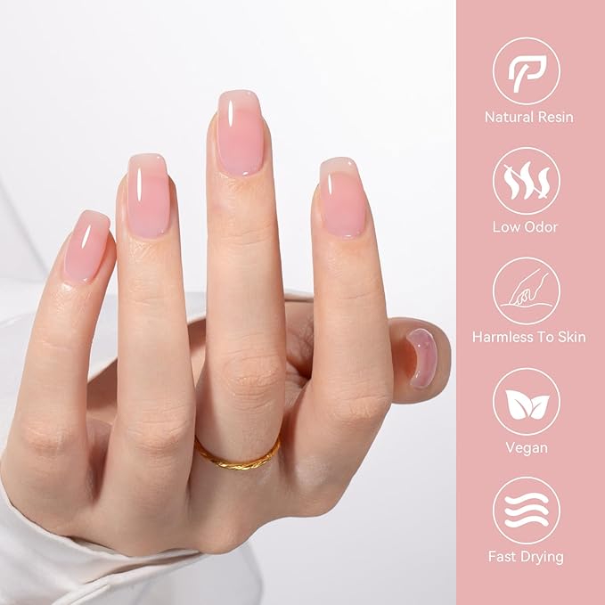 MEGIOR Nude Pink Jelly Gel Nail Polish 0.5 Fl Oz Neutral Transparent Colors Soak Off UV LED Lamp Light Cure Gel Polish Kit for Salon and Nail Art Starter Manicure DIY at Home