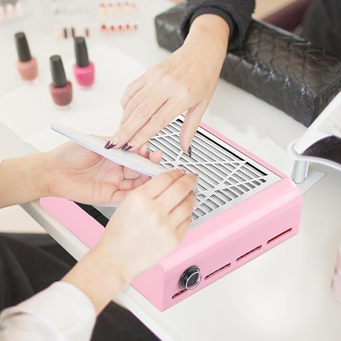Nail Vacuum Dust Collector for Nails Pink Nail Dust Collector Vacuum, Nail Duster Collector Fan for Nails Dust Collector Acrylic Nails with a Brush for Manicure Salon