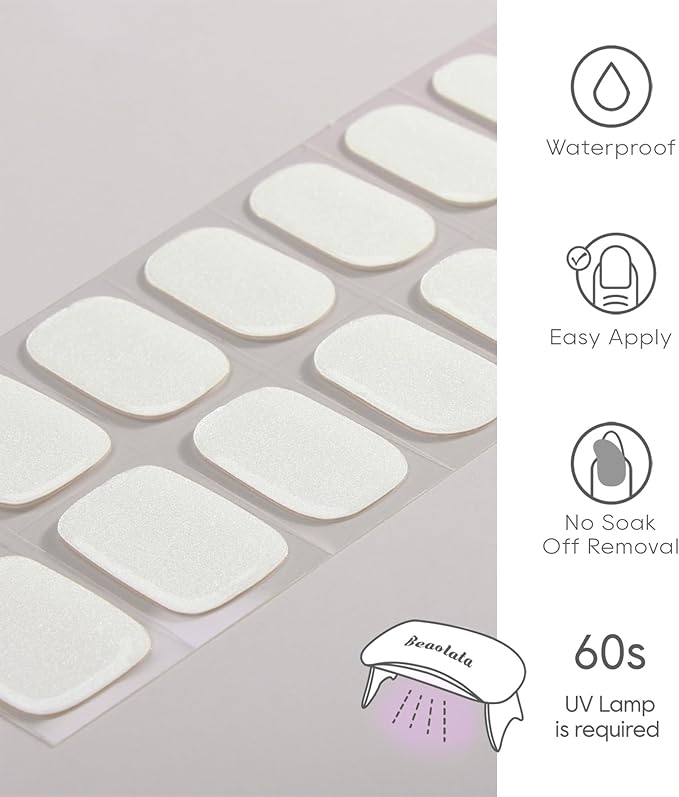 Semi Cured Gel Nail Strips - UV Light Gel Nail Stickers - 20 Long Lasting Salon Quality Wraps (White Tulle)