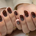Polka Dot Press on Nails Brown Oval Fake Nails Short Almond False Nails Cute Glue on Nail Fall Acrylic Nails full Cover Stick on Nail for Women Manicure 24Pcs