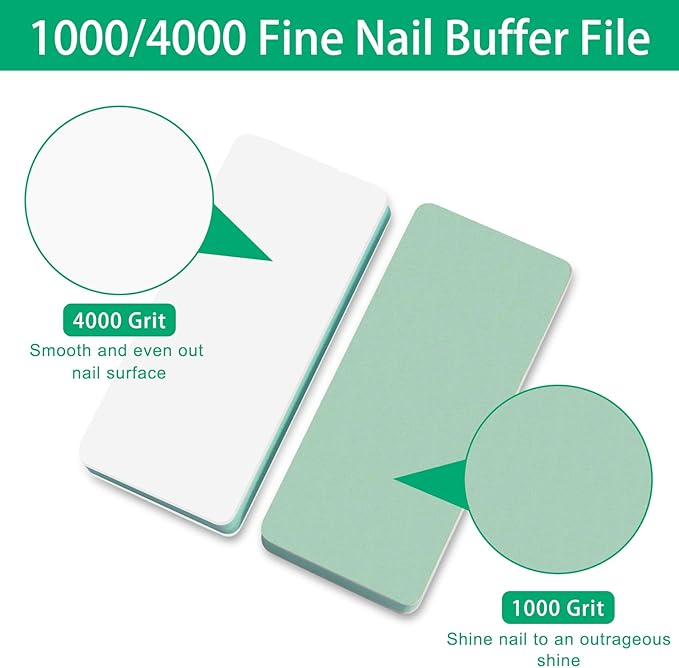 CGBE Nail Buffer and Shine Kit, 20pcs Nail Shine Buffer Blocks for Natural Acrylic Nails Polisher Fingernail Buffer Buffing File 1000/4000 Grit - Green