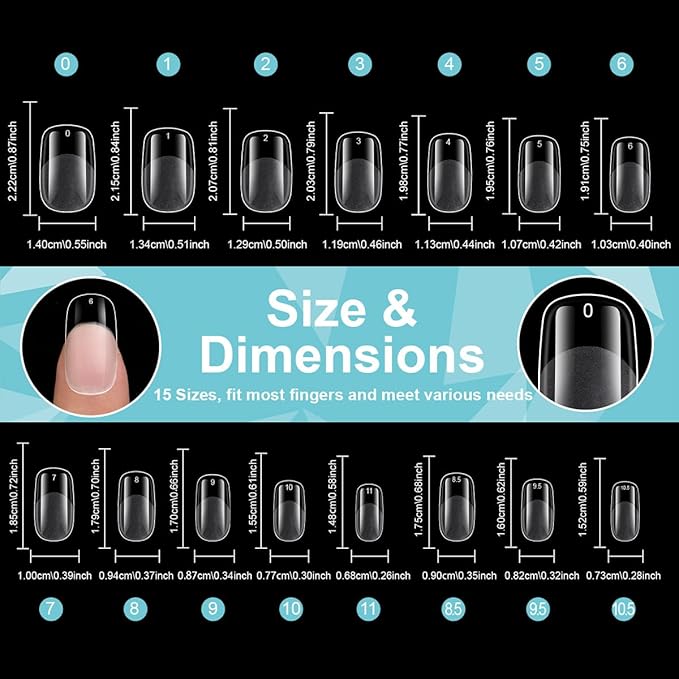 300pc Medium Round Square Gel Nail Tips Clear Fake Nail, Clear Press on Nails Medium Squoval Soft Gel Nail Tips Acrylic Nails Full Cover False Nail Artificial Fingernail for Nail Extension Press-ons