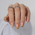 BTArtbox Press On Nails Short Square - Gold Designed Press On Nails, Winter Glue On Nails for Women Gifts, Natural Fake Nail with Glue, Glue On Nails in 16 Sizes - 30 Nail Kit, Gold Leaf