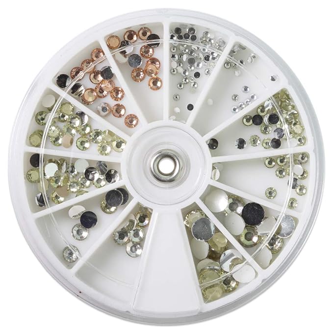 Nail Art Rhinestones Fake Pearl Gems Jewelry Decorations Manicure Wheel (1 Wheel, Gold & Silver)