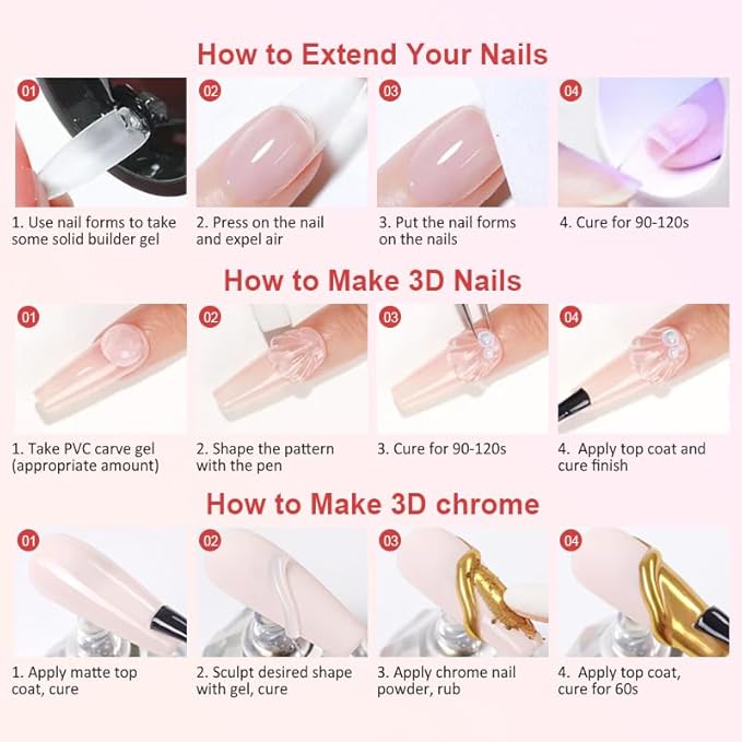 Solid Sculpting Builder Gel LEDSUUEI - Clear Nail Extension Gel, Non-Sticky Hard GEl for Nails, Nail Strengthen 3D Molding Builder NAil Carving Glue Kit for Beginners 20g