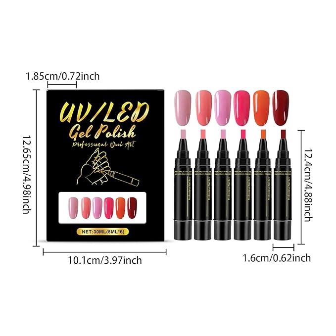 Nail Polish Pens Set 6 Pcs Gel Nail Polish Pens Set Long Lasting Portable Fingernail Toenail Gel Pen (06)