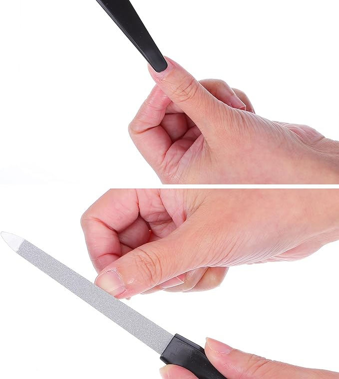 6 Pcs Metal Nail File for Natural Nails 6 Inch Fingernail Files Professional Manicure Tools Sword Shape Anti-Slip Handle for Women(Black)
