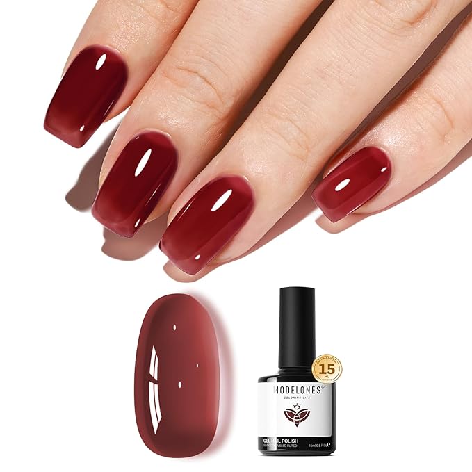 modelones Gel Nail Polish Red Wine Red Nail Polish Sheer Translucent Valentine Gel Polish Nails Soak Off LED Nail Lamp Manicure 15 ML