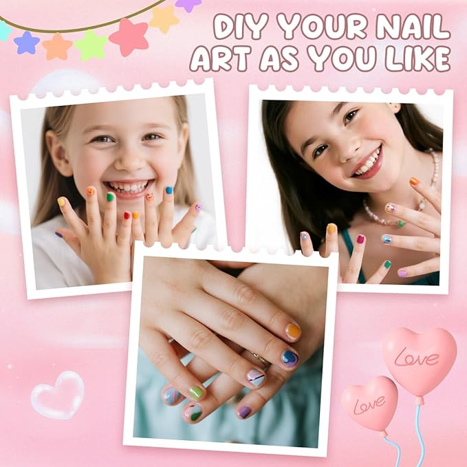 120Pcs 10 Packs Christmas Press on Nails for Girls 5 Styles 12 Sizes Cute Short Press on Nails for Kids Press ons with Santa Claus Snowman Xmas Tree Elk Designs Full Cover for Little Girl Gift DIY