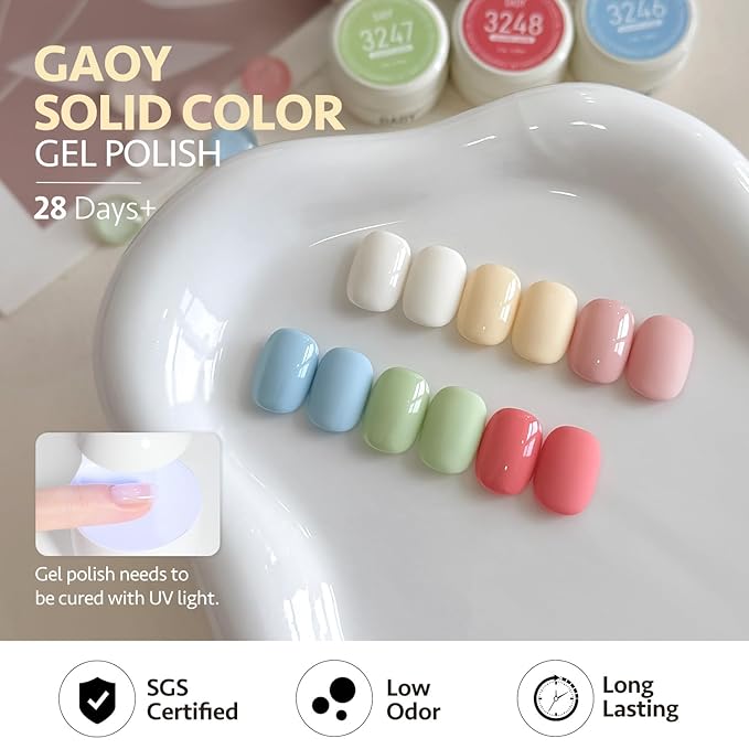 GAOY Pastel Gel Nail Polish Set, 6 Shades Including White Pink Blue Green Cream, for Gel Manicure Nail Art DIY & Color Painting, Lollipop Luster