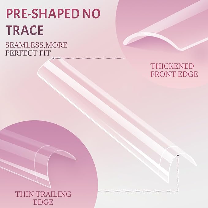 Ranrose 600PCS Clear Extra Long Nail Tips for Acrylic Nails Professional, No C Curve Gel Tips 12 Size XXXL Pre-shaped Half Cover Fake Nail for Press On Nail Extensions