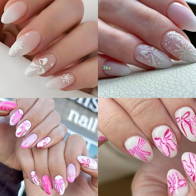 5D Bow Nail Stickers for Nail Art Embossed Self Adhesive Bow Nail Decals Pink White Ribbon Bows Design Cute Nail Art Stickers Lace Bows Nail Supplies for Women Valentines Nail Decorations 3Sheets