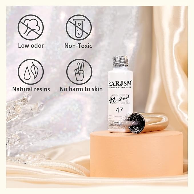 RARJSM Gel Liner Nail Art Silver Glitter Design Gel Nail Polish 1 Bottle 8ml Soak off UV LED Curing Requires Build in Thin Brush Striper GelPolish for Home Salon Diy Nail Manicure Painting Decoration