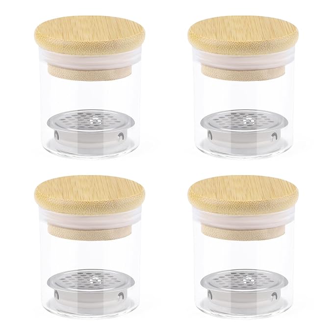 Diakey 4 Pack Acrylic Nail Brush Cleaner Dappen Dish with Lid, Mesh Layered Nail Art Brush Monomer Liquid Wash Cup Glass Removal Jar for Sequins Glitter Powder, 2.2in High