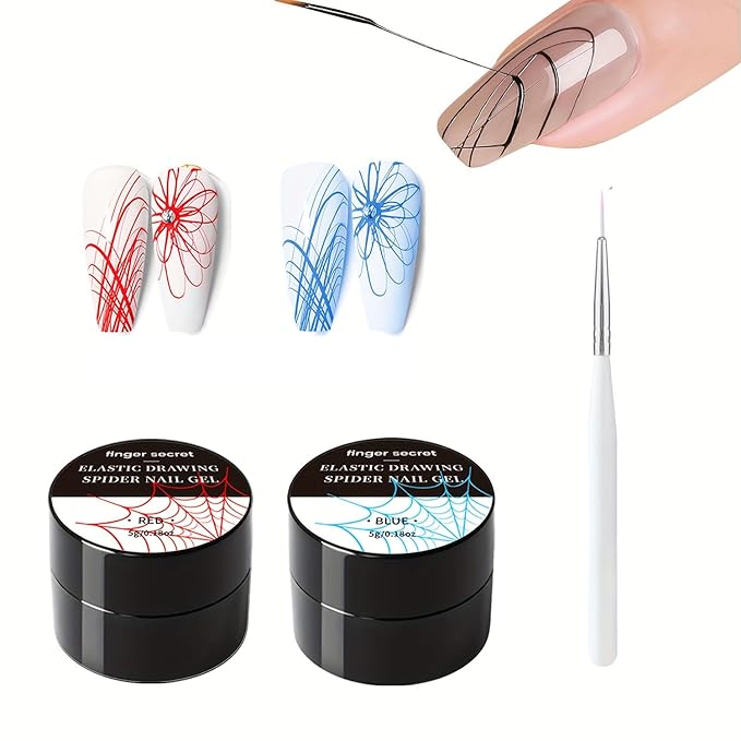 5g/0.18oz Spider Gel Kit for Nails, GelS Paint for Nails Art Wire Drawing Nail Gel for Line with Brushes for Nail Art (Red Blue)