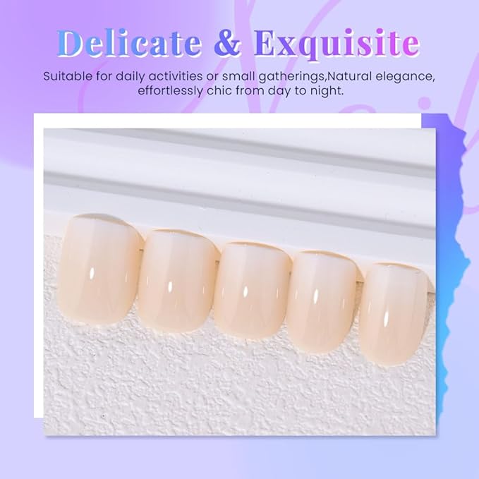 Khaki White Ombre Press on Nails, Short Square Acrylic Fake Nails Design, Natural Reusable Nails Kit for Women DIY False Nail Art Decoration Gift, Salon Quality Reusable 15/30 Pcs