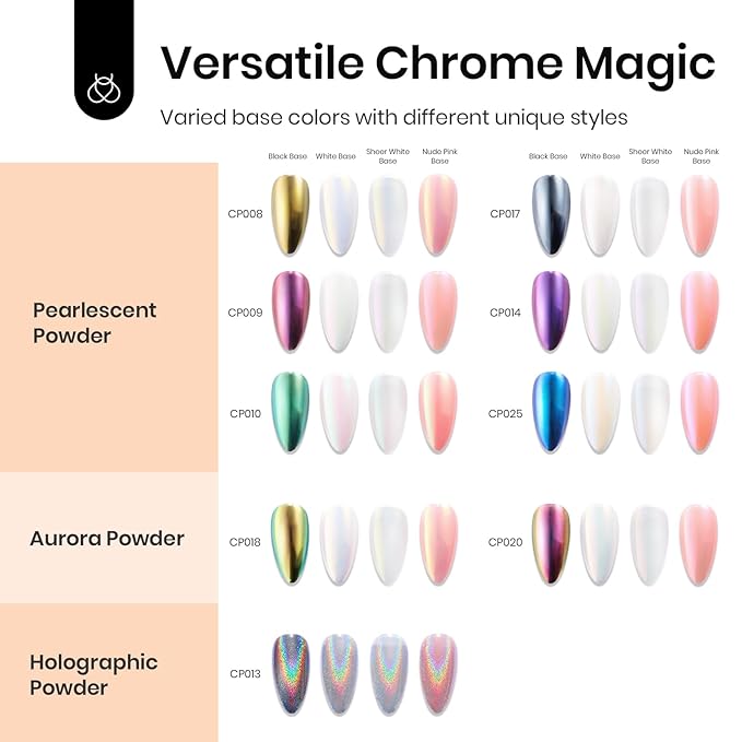 Beetles 20 Colors Metallic Chrome Nail Powder Kit 24Pcs Pearl Chrome Nails Powder Glitter Gold Silver Mirror Nail Art with Base Top Coat & Decoration Sealing Black Gel Nails Polish Gifts for Women