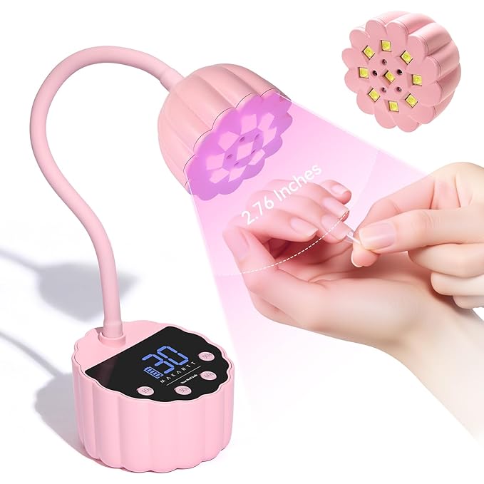 Makartt UV LED Nail Lamp - Gooseneck 34mW/cm² Flash Cure Lamp Rechargeable UV Light for Gel Nails with 4 Times & Auto Sensor USB Cordless Fast Curing Nail Art Design for Salon Home DIY (Pink)