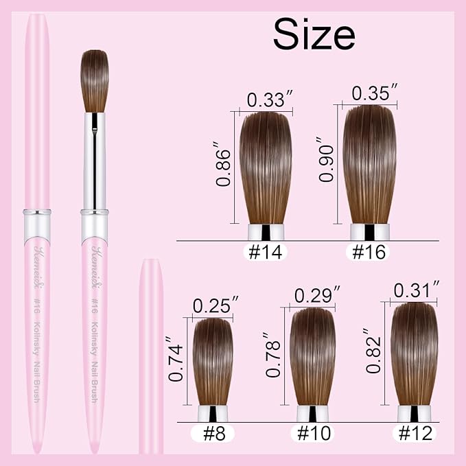 Acrylic Nail Brush Size #16, 100% Pure Kolinsky Nail Art Brushes for Acrylic Application, Sturdy Handle Oval Shaped Acrylic Powder Nail Design Tools for Professional Manicure DIY