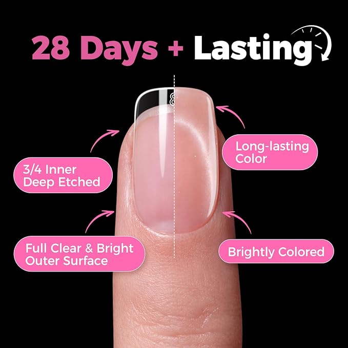 UNA GELLA Short Square & Squoval Gel Nail Tips 312pcs Short Round Square Press on Nails Pre Etched Soft Gel Fake Nails Full Cover For Nail Extension Home DIY Salon 12 Sizes