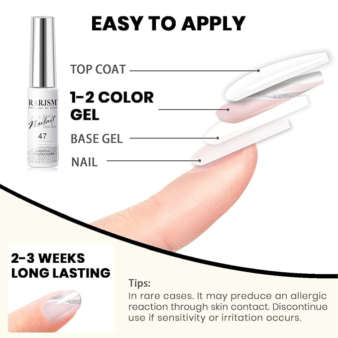 RARJSM Gel Liner Nail Art Silver Glitter Design Gel Nail Polish 1 Bottle 8ml Soak off UV LED Curing Requires Build in Thin Brush Striper GelPolish for Home Salon Diy Nail Manicure Painting Decoration