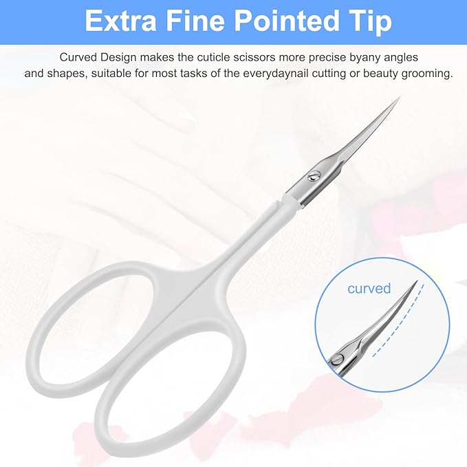 CGBE Manicure Scissors, Extra Fine Eyebrow Scissors for Grooming, Curved Blade Nail Scissors Precise Pointed Tip Grooming Kit for Eyebrow, Eyelash, Trim Nail and Dry Skin, White