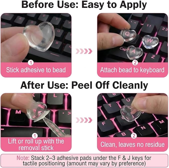 110pcs Keyboard Bubbles for Long Nails, Raised Glass Heart Key Covers, No-Residue, Reusable, Easy to Apply, Universal Keyboard Stickers for Desktop Keyboards, External Keyboards, Calculators