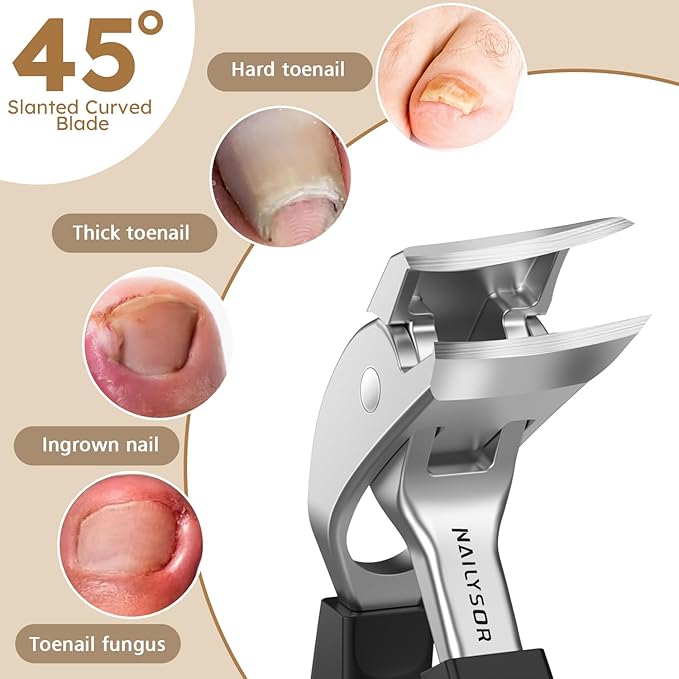 Upgrade Big Long Handled Toenail Clippers for Thick Nails for Seniors, Slanted Angled Head Large Toe Nail Clippers with Catcher, Wide Opening Sharp Precision Finger Nail Cutter for Men Women