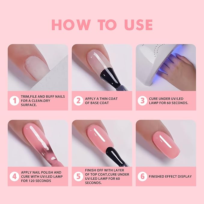 24Pcs Pink Gel Nail Polish Set Pastel Pink Sweet Lovely Nude Pink Nail Polish Peach Gel Polish DIY Manicure Nail Salon for Women Girls