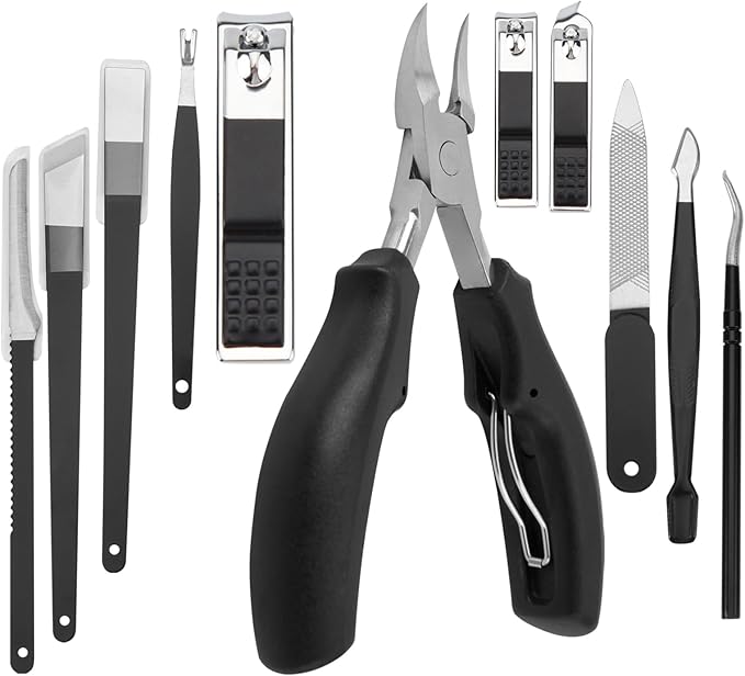 Fingernail and Toenail Nail Clippers for Thick and Ingrown Nails, 11 Pieces Manicure and Pedicure Kits Cutters Care Tools Hand Foot Treatment for Men, Women, and Seniors with Travel Case