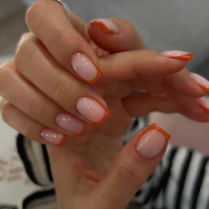 Dusty Red Semi Cured Gel Nail Strips French Tip 20Pcs Clear UV Gel Nail Stickers Glossy Nails Polish Strips UV/LED Light Needed Self Adhesive Full Polish Nails Wraps for Women