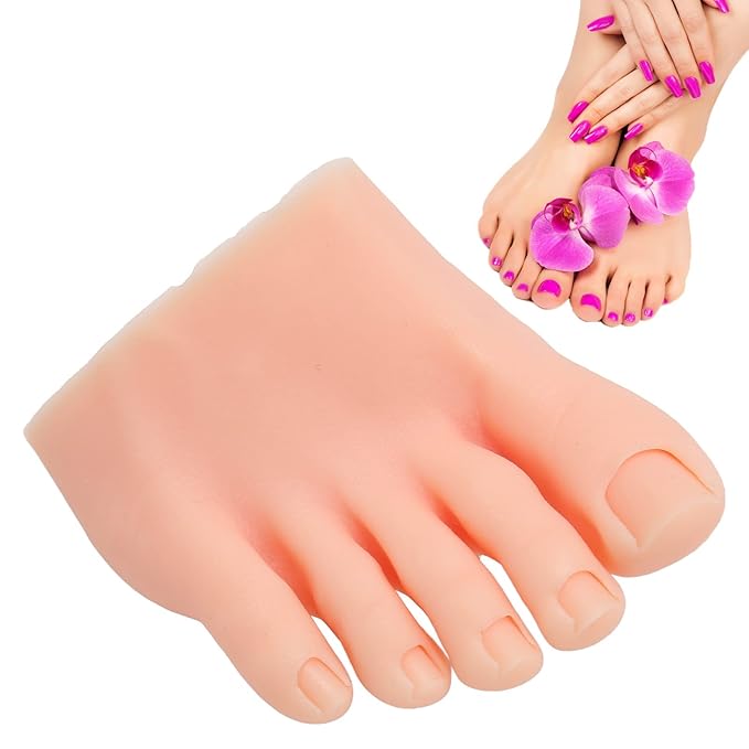Nails Art Training Display Fake Half Foot Model, Nail Art Foot Model, Light Skin Color Practice Silicone Foot Model (Right)