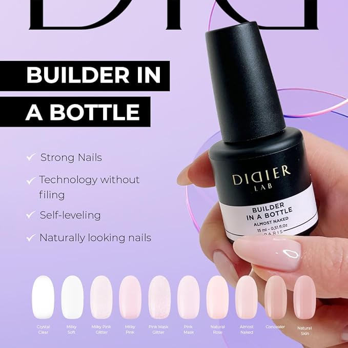 DIDIER LAB Premium Builder Gel in a Bottle - Pink Mask - Strengthens Natural Nails - LED UV Builder Gel for Nails - Hard Nail Builder for Nail Repair and Extensions 0.51 fl oz