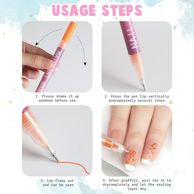 12 Color Nail Art Pens 0.5 MM Nail Polish Pens Set Nail Point Graffiti Dotting Pen + 24 Pcs Template Stickers Drawing Painting Lines DIY Manicure Art Waterproof and Quick-drying Nailart Markers Kit
