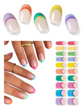 Semi Cured Gel Nail Strips, Spring Rainbow, 20pcs Macaron French Gel Nail Stickers Work with UV, Easy to Use and Remove