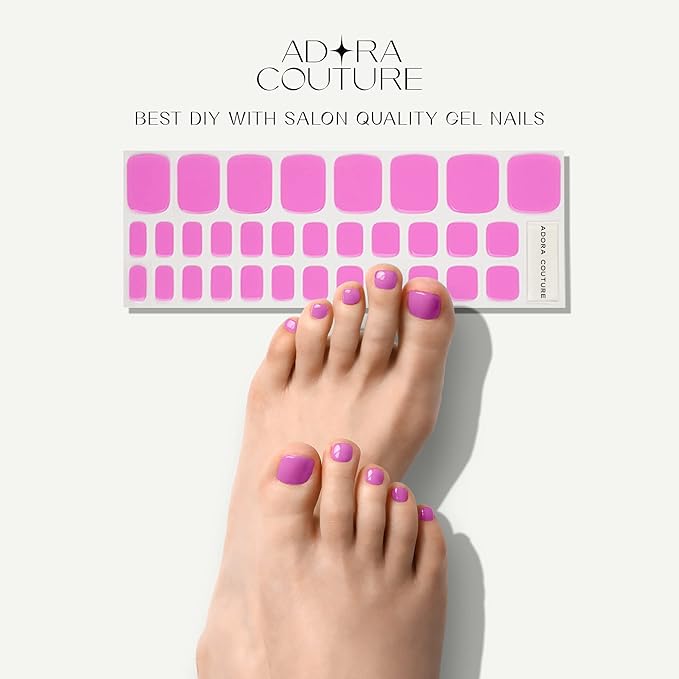 Semi Cured Gel Nail Strips – 32 Pcs Gel Pedicure Stickers - UV Nail Wraps for Toenails, Easy Application, Long Lasting, Salon Quality & UV Light Required - Dark Pink P