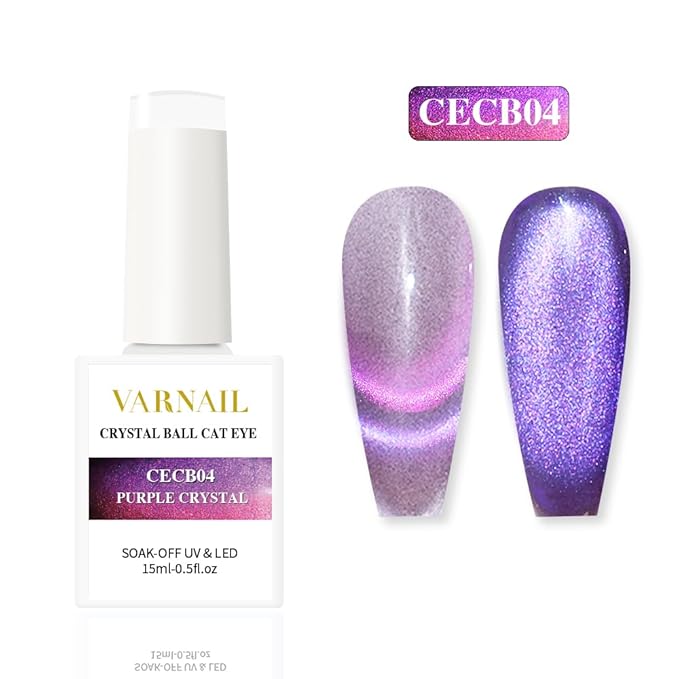 VARNAIL Crystal Cat Eye Gel Polish Set 6 Colors, 15ML Glitter Aurora Gel Polish with Magnet, Soak off UV Light Gel Nail Polish Set, Salon Quality Magnetic Gel Nail Polish