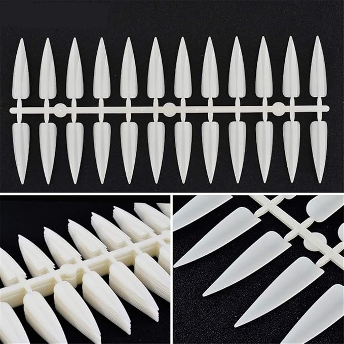 Mezerdoo 240Pcs/Set False Nails Tips Manicure Sharp End False Nails Long Cuspidal Stiletto Nail Tip Clear Black French Salon Acrylic Artificial Fake Nail Display Practice Tools (Natural)