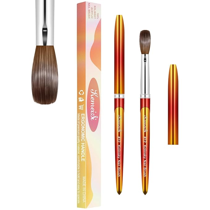 Acrylic Nail Brush Size 12, 100% Pure Kolinsky Nail Art Brushes for Acrylic Application, Sturdy Handle Oval Shaped Acrylic Powder Nail Design Tools for Professional Manicure DIY