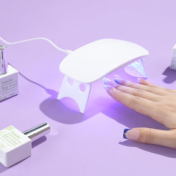 Vansiho French Gel Nails Kit - Short Square French Tip Press on Nails Kit, Nail Gel and Nail Lamp for Gift and Nail Art DIY