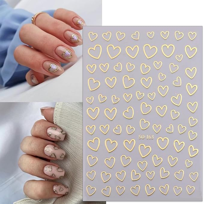 6 Sheets Valentines Nail Stickers 3D Heart Nail Art Stickers Decals Black White Red Gold Silver Heart Nails Design Nail Decals Valentines Nail Supplies for Women Acrylic Nails Decoration DIY