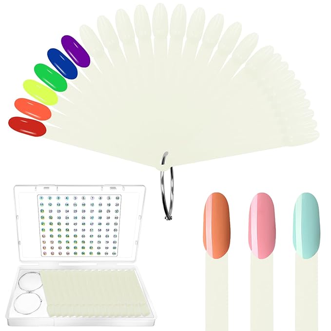 Laza 100 Pcs Nail Swatch Sticks Box-packed with Ring and Numbered Stickers Nail Art Polish Color Display Practice Tips Natural Beige Sample Sticks Tester Nails Supplies for Nail Tech - Oval