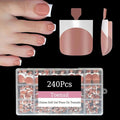 240Pcs Toe Press on nails, Short Square Brown Toe Nail Press Ons for Women in 15Sizes, French Tip False Toenails Extension, Soft Gel Toe Nail Tips, Acrylic Full Cover Fake Toenails for Girl