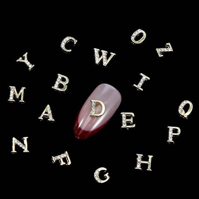 104 Pcs Rhinestone Letters Nail Charms, A-Z Alphabet 3D Nail Studs, Gold Silver Style Nail Art Charms for Manicure Decorations DIY Jewelry Making Supplies