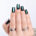 Cat Eye Press On Nails - Short Square Deep Green Nails Press Ons for Women DIY Glossy Fake Nails Kit with Glue, Reusable Soft Gel Glue on Nails Short in 16 Sizes - 32pcs, Emerald Mirage