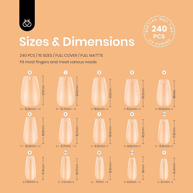 Beetles Gel Polish Nail Extension Kit,240 Pcs Pre Shaped Short Coffin Nail Tips Full Matte Gelly Tips&5 in 1 Nail Glue Base Coat Innovative Uv Led Lamp for DIY Easy Home Manicure Gift